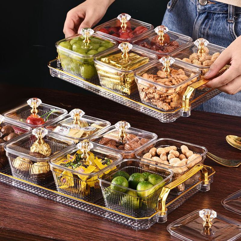 Unterteilte Snack-Servierschüssel mit Deckel und Tablett, Trockenobstteller, tragbares multifunktionales Serviertablett für Vorspeisen, Heimdekoration_voghion.com