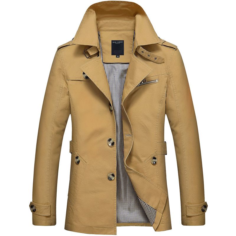 Roupas masculinas jaqueta slim trench coat longo algodão masculino tamanho grande casaco maré uma geração de cabelo_voghion.com