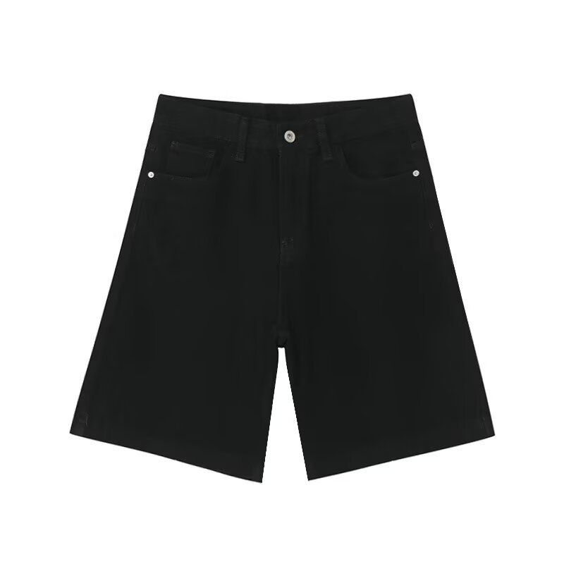 Pantaloncini in denim lavato vintage urbano da uomo - Pantaloni casual hip hop streetwear a vita alta e gamba dritta (nero/bianco/blu retrò/azzurro/blu scuro)_voghion.com