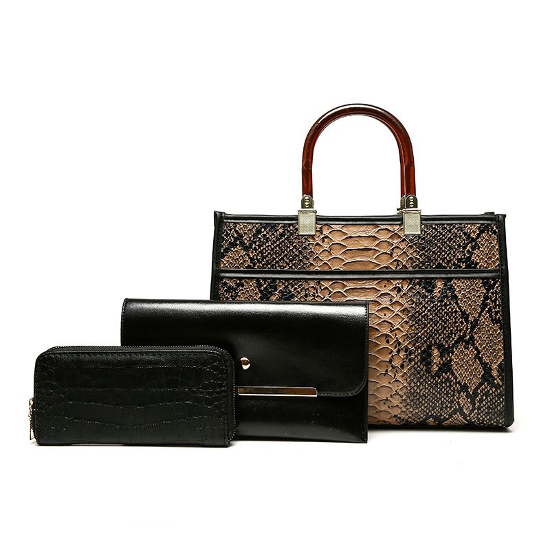 Women's Bags Retro Three Piece Set Large Capacity Snake Pattern Bag Shoulder Oblique Handbag_voghion.com