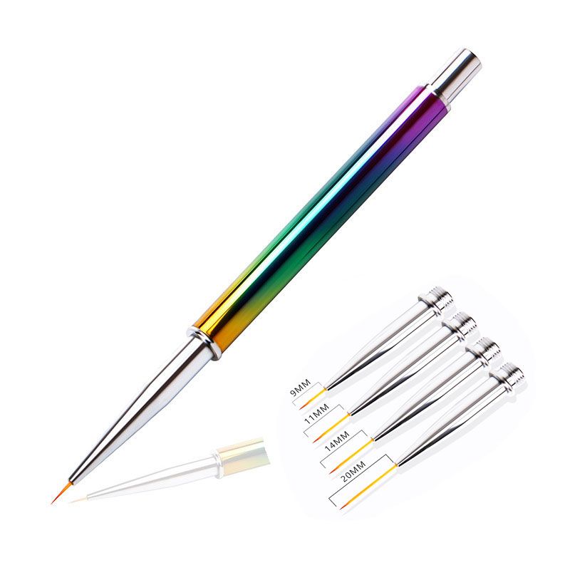 1 Set with Replaceable 5 Head 9/11/14/20mm Nail Art Liner Brush Acrylic UV Gel French Lines Stripes Drawing DIy Nails Pen Tools_voghion.com