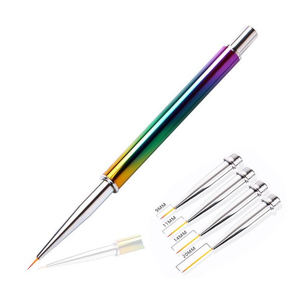 1 Set with Replaceable 5 Head 9/11/14/20mm Nail Art Liner Brush Acrylic UV Gel French Lines Stripes Drawing DIy Nails Pen Tools_voghion.com