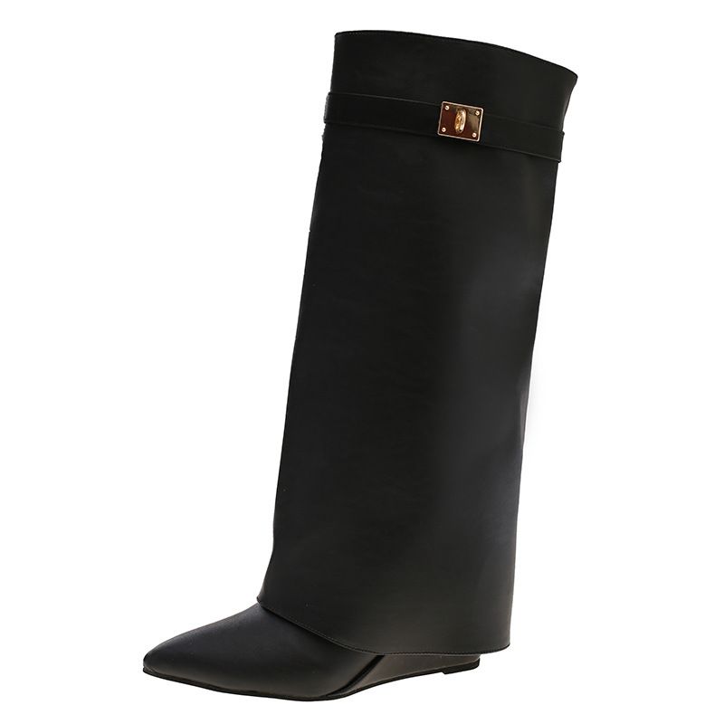 Women's Pointed-Toe Boots Buckle Versatile High-Top Boots 2025 Fall/Winter New_voghion.com