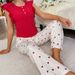 ChicShe Cross-Border Damen-Homewear-Pyjamahose mit Herzmuster, lange Hose, Rüschen, lässig, gerippt, tragbarer europäischer und amerikanischer Stil_voghion.com