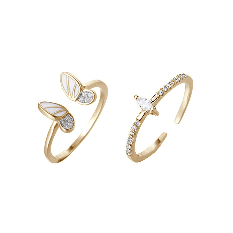 Sterling Sier VENUS Anello combinato due in uno alla moda da donna con diamante lampeggiante tridimensionale a forma di farfalla_voghion.com