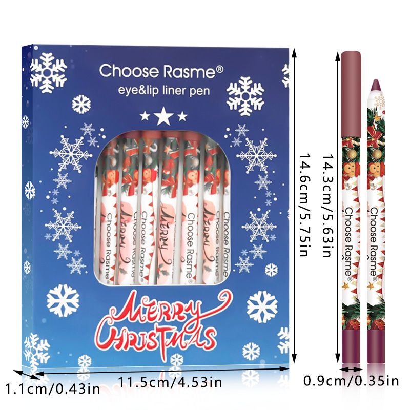 Set di matite labbra miste da 12 colori natalizi Rossetto opaco vellutato antiaderente color carne_voghion.com