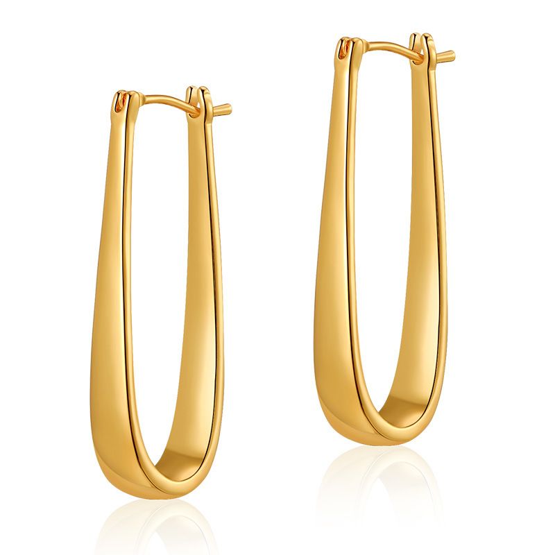 Copper plated K real gold minimalist earrings water drop U shaped modified slim earrings metal texture oval fashion earrings_voghion.com