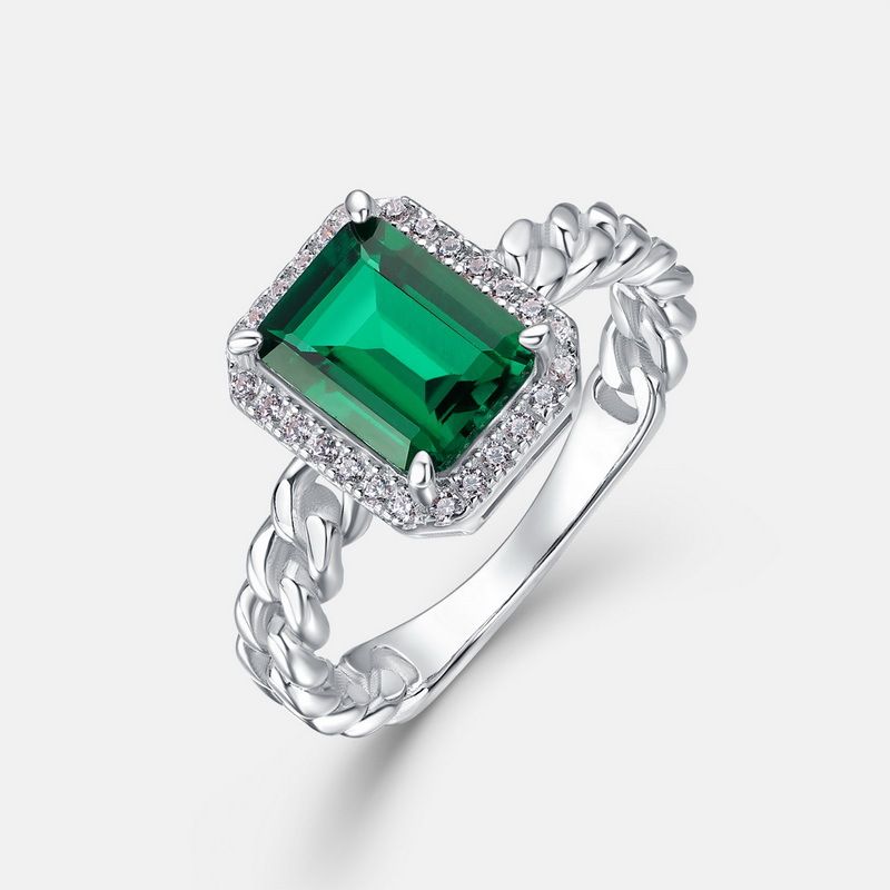 Geometric Cultivated Emerald Light Luxury Ring Female S925 Full Inlaid Colored Gem Twist Finger Ring Retro_voghion.com