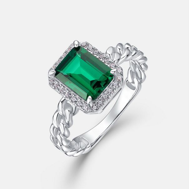 Geometric Cultivated Emerald Light Luxury Ring Female S925 Full Inlaid Colored Gem Twist Finger Ring Retro_voghion.com