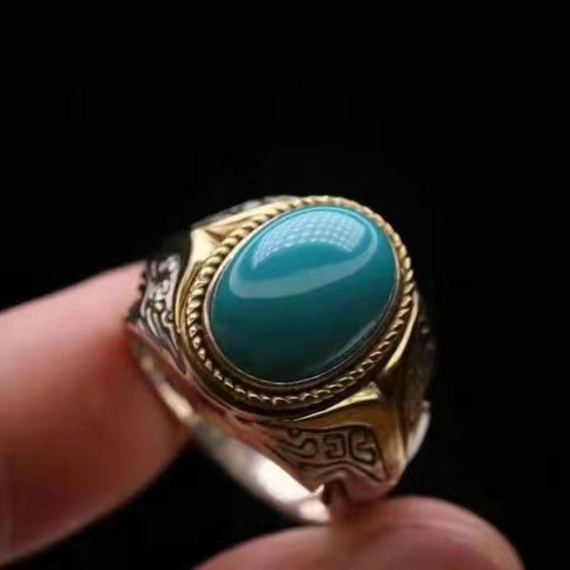Pine Stone Men's Ring, Copper Plated Material Ring Design, Ethnic Style, Mongolian Elements, Versatile_voghion.com