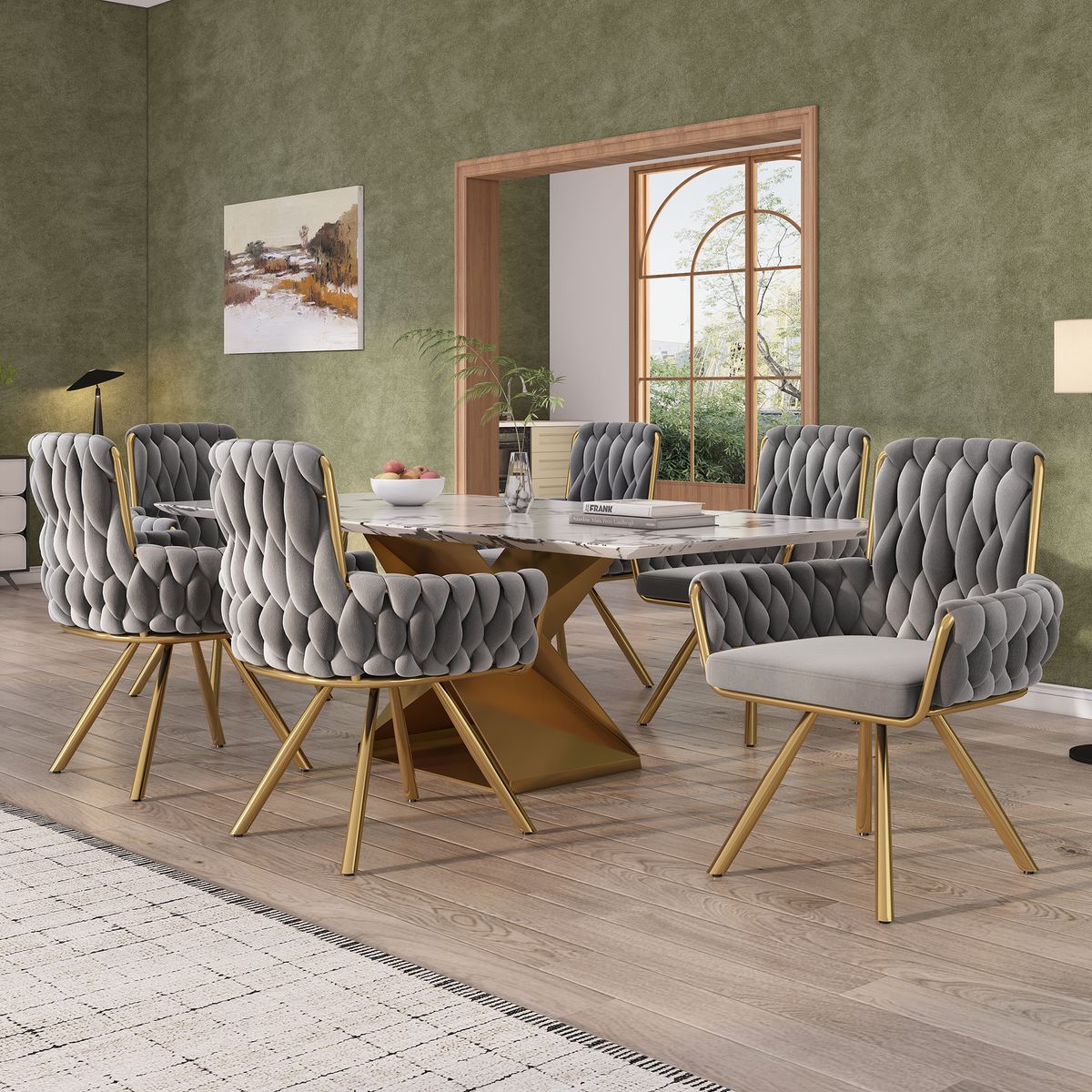 Set da 6 pezzi Samt Esszimmerstühle con metallo, grigio, funzione a 360°, design ergonomico_voghion.com