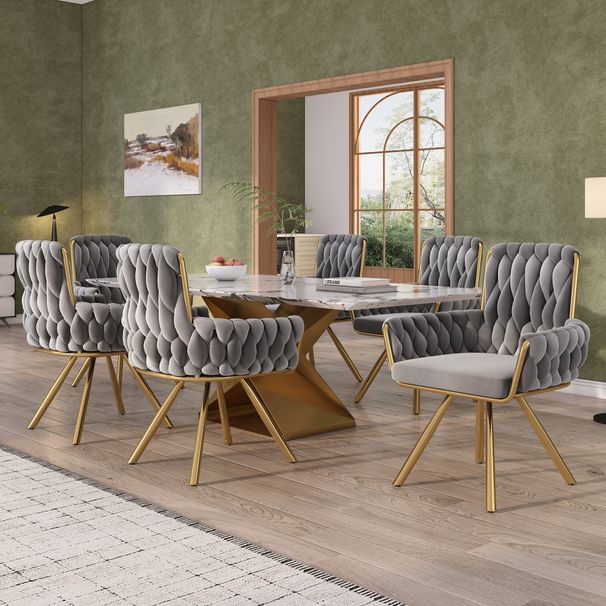 Set da 6 pezzi Samt Esszimmerstühle con metallo, grigio, funzione a 360°, design ergonomico_voghion.com