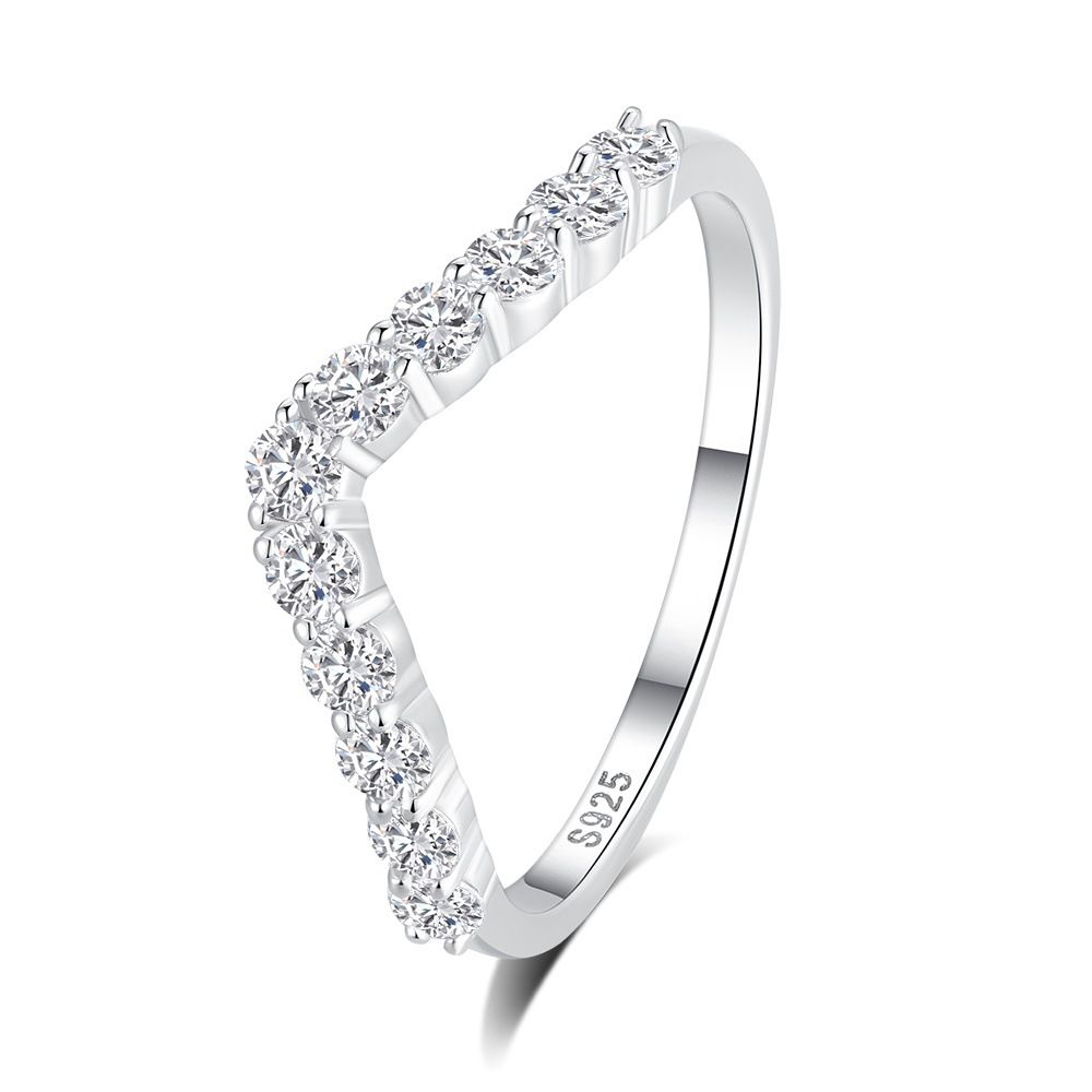 Anelli in argento puro Seven Princess per donna, singolo impilabile con diamanti intarsiati, HW Row Diamond Rings_voghion.com