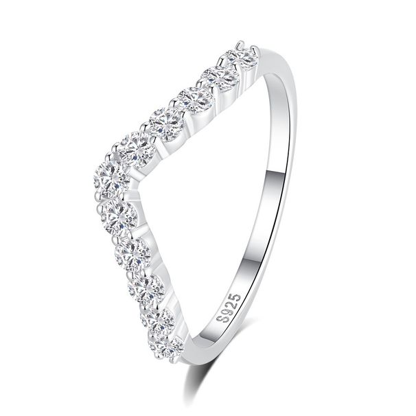 Anelli in argento puro Seven Princess per donna, singolo impilabile con diamanti intarsiati, HW Row Diamond Rings_voghion.com