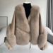 Women’s Short Shearling & Fox Fur Coat – Genuine Leather Outer With Luxe Fox Fur Lining, Elegant Winter Jacket For Fashion_voghion.com