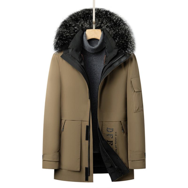 Herrenparka für extrem kaltes Wetter mit Fuchspelzbesatz – Hochwertiger Wintermantel mit Kunstpelzfutter für Väter (M-4XL, Schwarz/Khaki, Übergröße)​_voghion.com