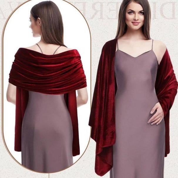 Modischer Damenschal in Burgunderrot, Samt, Seidenschal, Mehrzweck-Langschal, Kleid, Cheongsam mit kleinem Schal außen_voghion.com
