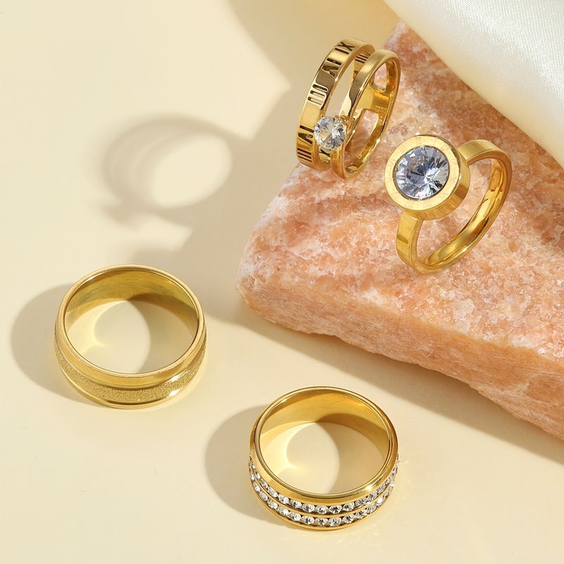 Bague en acier inoxydable plaqué or 18 carats avec diamant taillé, ensemble de bijoux tendance en acier titane_voghion.com
