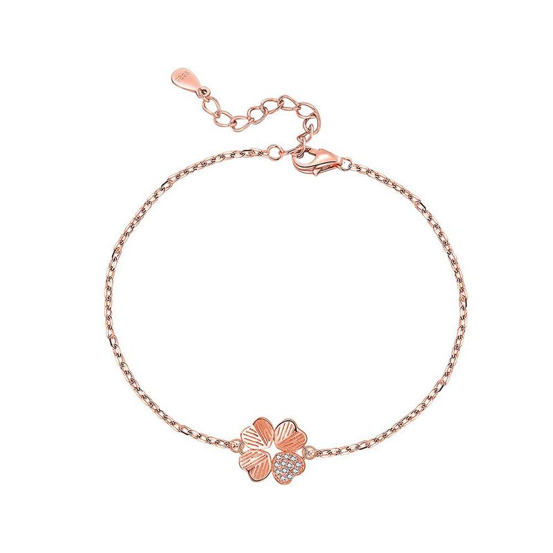 Bracciale in argento sterling S925 con quadrifoglio portafortuna, set di catenine luminose di lusso di alta qualità, versatile, alla moda, in stile freddo_voghion.com