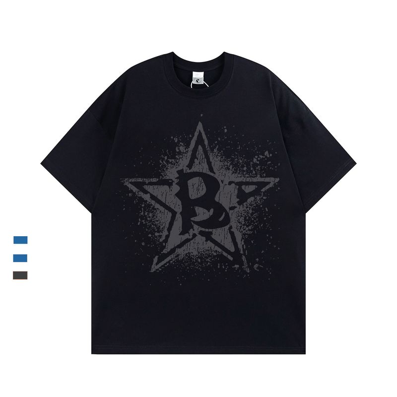 T-shirt da uomo a maniche corte stampata con lettere China-chic, top hip hop da uomo oversize da strada_voghion.com