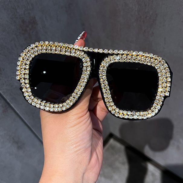 Personality Large Frame Fashion Sunglasses Luxury Rhinestone Street Nightclub Hot Girl Sunglasses Shape Glasses Square_voghion.com