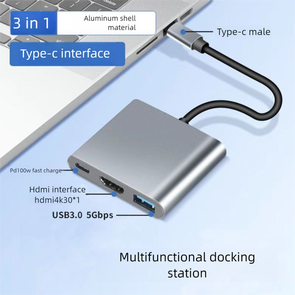 Type-C Docking Station USB 3.0 Multi-Port Expander Hub All-in-One For Computer Tablet Connecting Mouse Keyboard_voghion.com