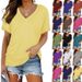 2025 Sommer Top V-Ausschnitt Einfarbig Kurzarm T-Shirt Damenbekleidung_voghion.com
