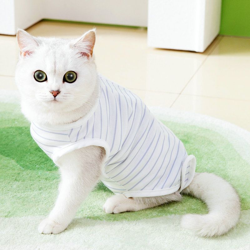 Postpartum Spring Summer Surgery Anti-Lick Weaning Four-Legged Home 23 Stripes Cat Neutering Clothes_voghion.com