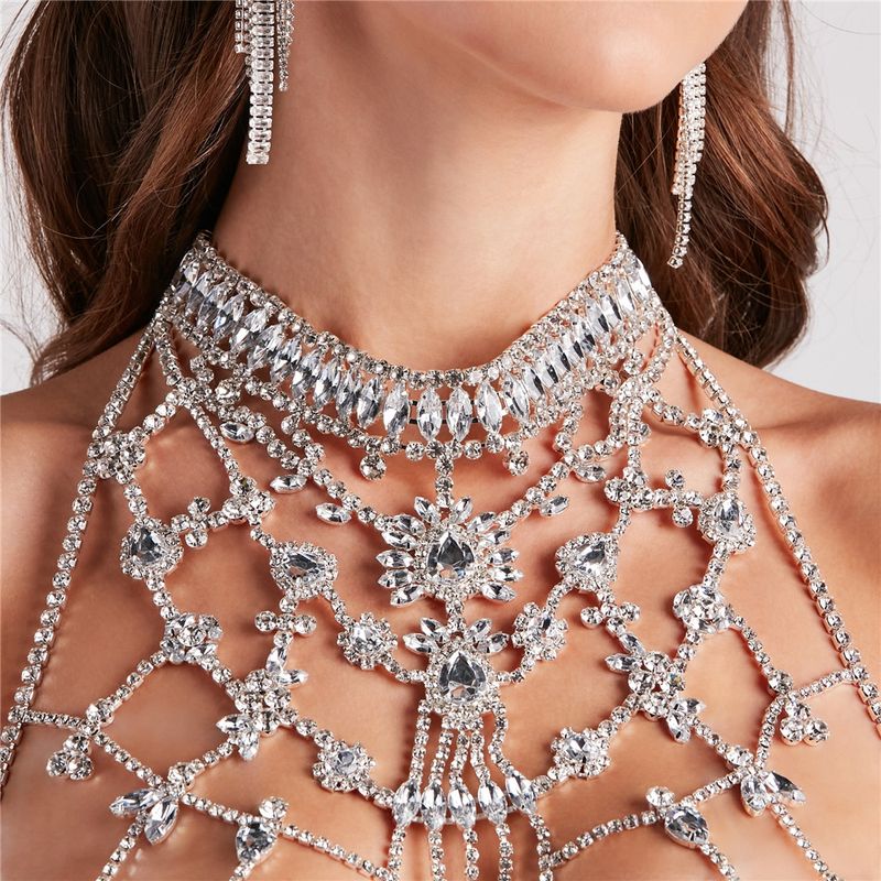 Hot selling fashion sexy mesh body nightclub style bikini exaggerated rhinestone chest chain accessories_voghion.com