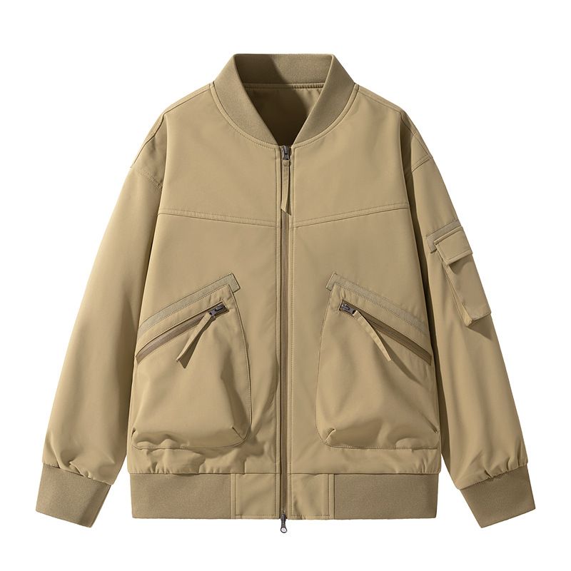 ​Men's Casual Baseball Jacket - Lightweight Windproof Zip-Up Outerwear With Multiple Pockets (Black, Green, Beige, Khaki)​_voghion.com
