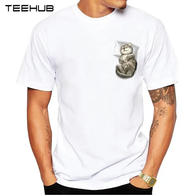TEEHUB Fashion In My Pocket Men T-Shirt Hipster Sleeping Cat Printed Tops Short Sleeve Tee Cool T Shirts_voghion.com