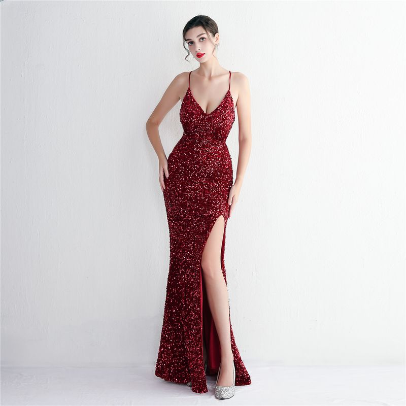 Damenbekleidung Neues Sling-Abendkleid mit Pailletten Langes, schlankes Bankett-Abendkleid mit elegantem Temperament_voghion.com