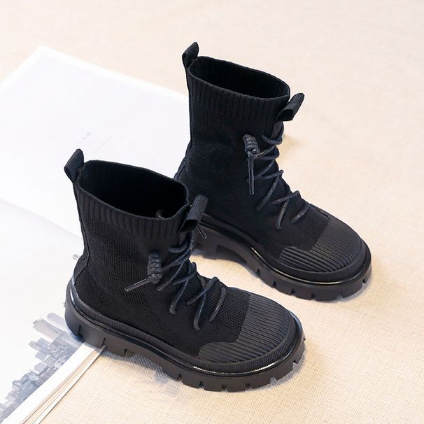 YISHEN Girls Boots Socks Shoes Lace Up Children's Boots Breathable Elastic Flying Knitting Chunky Shoes Fashion Boots For Kids_voghion.com