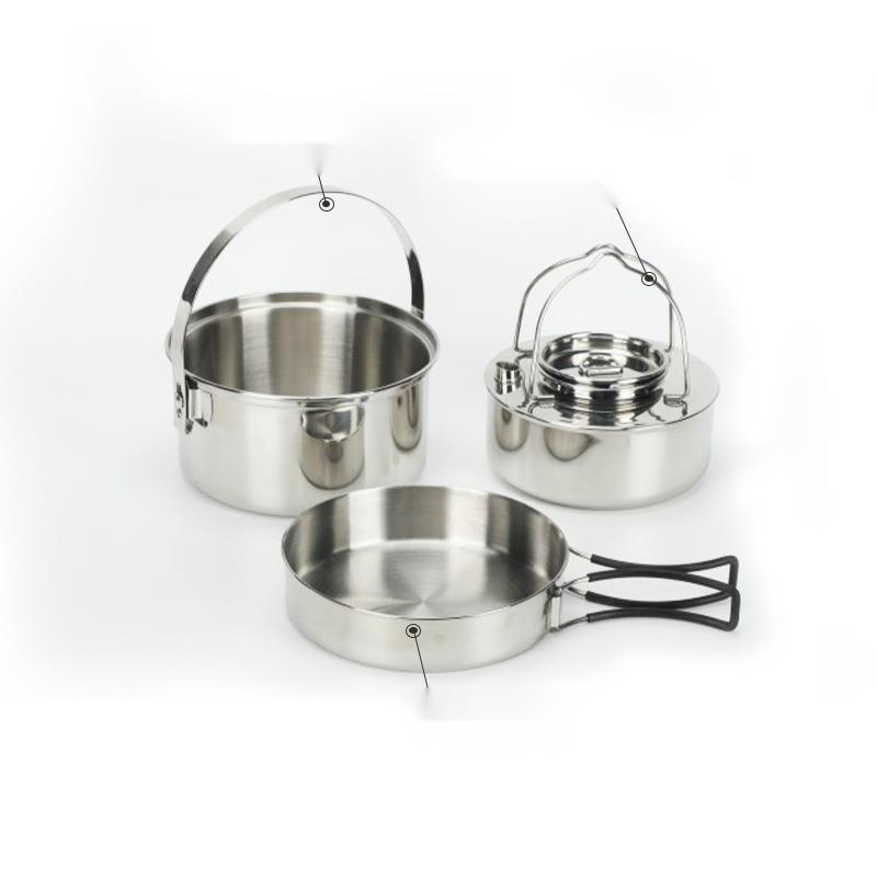 Lightweight Camping Pots Set - 8-Piece 304 Stainless Steel Outdoor Cookware With Folding Handle | Compact For Backpack, RV & Survival Kits_voghion.com