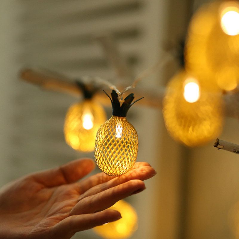 Ins Internet Celebrity Girl's Heart Iron Pineapple Light String LED Solar Metal Pineapple Garden Fruit Decoration Small Colored Lights_voghion.com