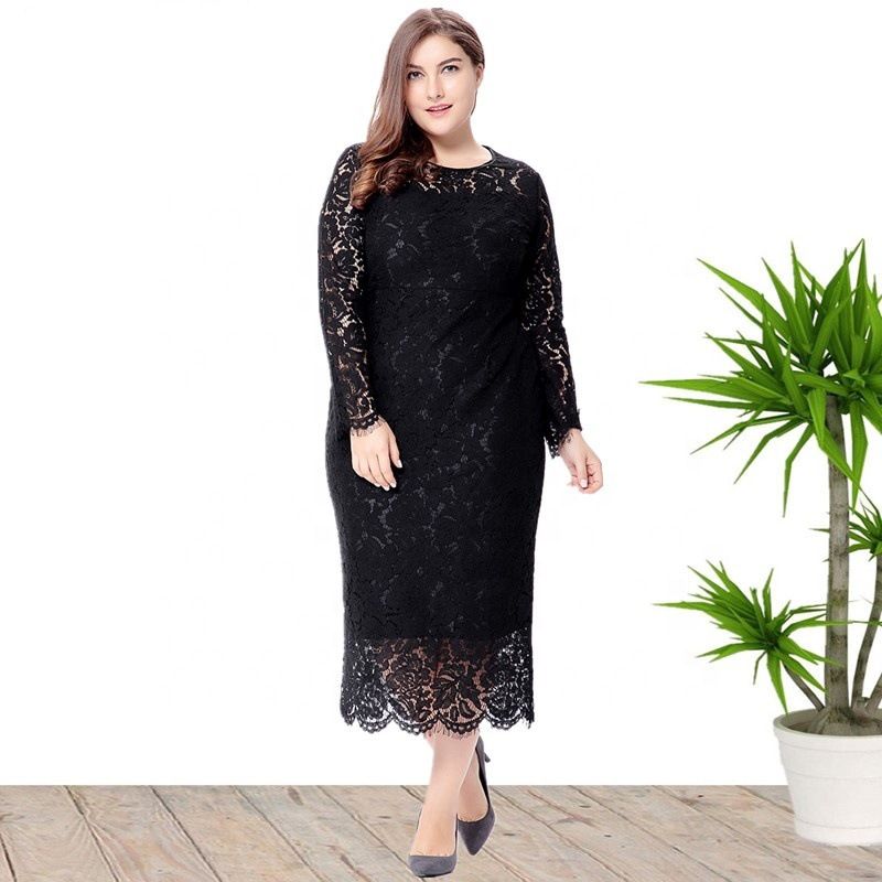 2023  Women's Long Sleeve Lace Slim Fit Plus size Dresses_voghion.com