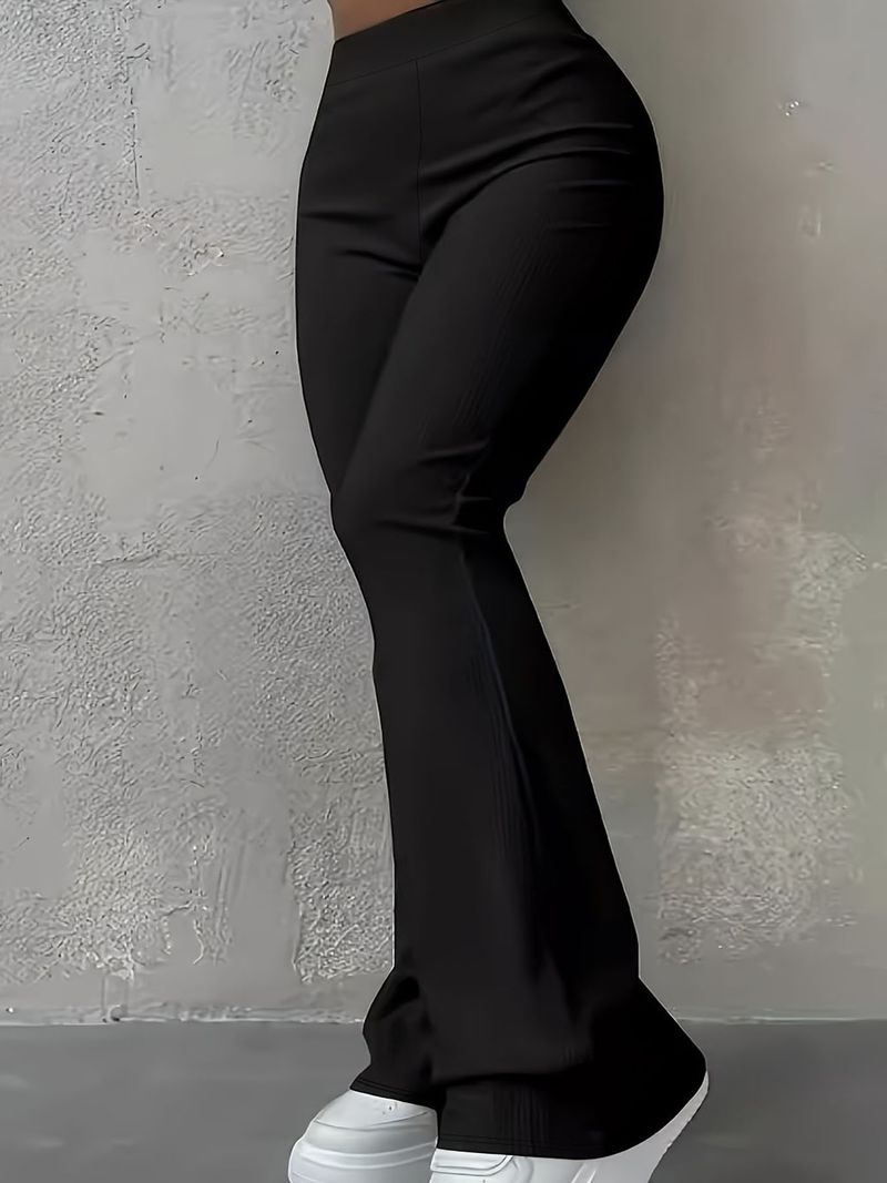 Leggings a coste a vita alta da donna - Pantaloni elasticizzati aderenti per autunno e inverno, basic casual in tinta unita (nero, rosa, marrone)_voghion.com