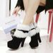 2025 Winter New Suede Coarse Heel Fashion Boots With Hairy Mouth Bow Side Zipper Waterproof Platform Short Boots For Women_voghion.com