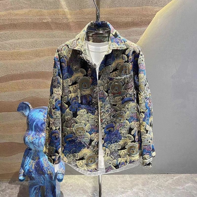 Lente/herfst nieuwe jacquard teddybeer trendy jas, bloemenbroek, internetberoemd, en dezelfde stijl van de schurkachtige knappe Harlan_voghion.com