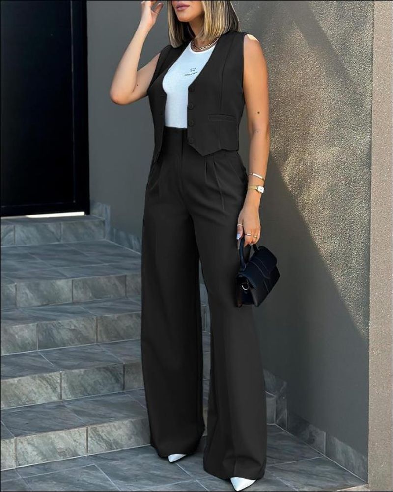 Damenmode Weste Weite Beinhose Freizeitanzug_voghion.com