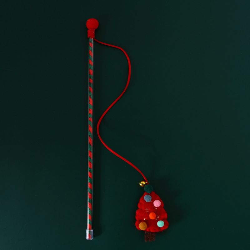 Christmas Tree Felt Fabric Sound Cat Wand Interactive Toy Pet Teaser Rod_voghion.com