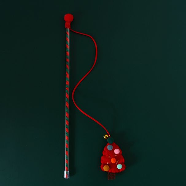 Christmas Tree Felt Fabric Sound Cat Wand Interactive Toy Pet Teaser Rod_voghion.com