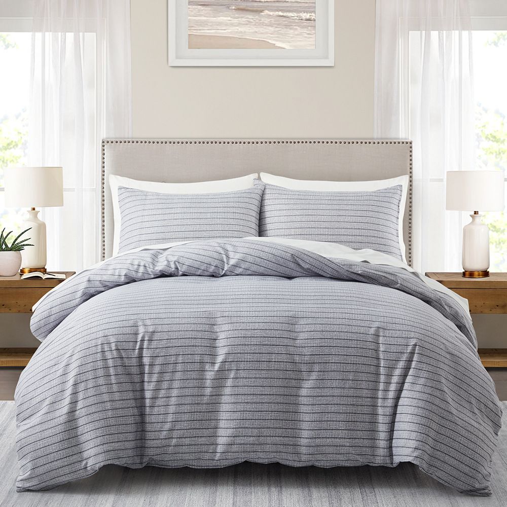 Gray Striped Texture Double Sided Printed Quilt Cover Duvet Cover Bedding Three Piece Set In Soft Polyester - Milled Velvet Texture_voghion.com