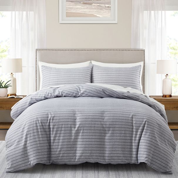 Gray Striped Texture Double Sided Printed Quilt Cover Duvet Cover Bedding Three Piece Set In Soft Polyester - Milled Velvet Texture_voghion.com