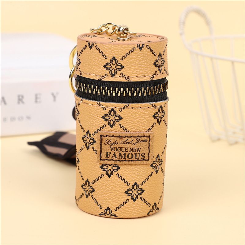 Creative Fashion Bucket Wallet Printed Mini Lipstick Key Storage Bag Car Keychain Pendant_voghion.com