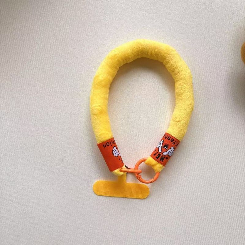 Ins Autumn Winter Color-Block Plush Wristband Short Universal Phone Lanyard Pendant Wrist Clip Keychain_voghion.com