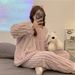 Autumn And Winter Flannel Pajamas Women's Season Thickened And Velvet Loungewear Suit_voghion.com