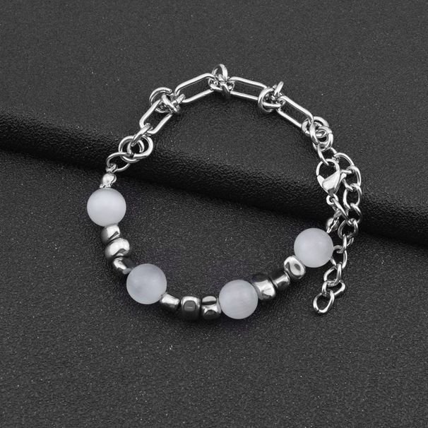 Collana con catena da uomo alla moda in acciaio al titanio, stile hip hop, con perline in pietra occhio di gatto e spine._voghion.com