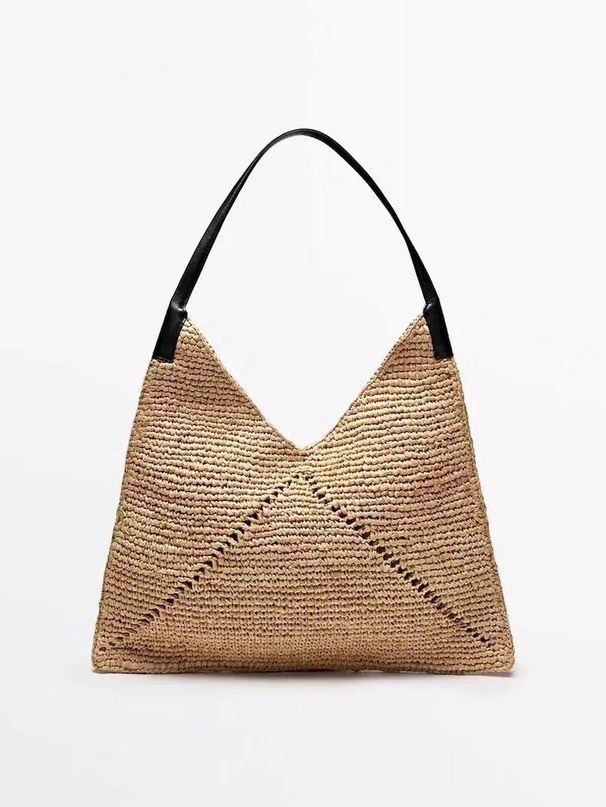 Borsa da donna grande a triangolo, in paglia, intrecciata a mano, stile francese, con tracolla singola, nuova, in rafia cava, per le vacanze sulla spiaggia_voghion.com