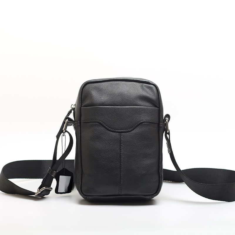 men's Business Head Layer Cowhide Leather Soft Surface Zipper Small Square Cell Phone Crossbody Bag 2025 Fall And Winter New_voghion.com